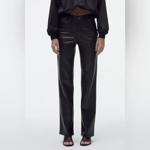 ZARA ZW Black Faux Leather '90S High Waisted Wide Leg Pant Trousers